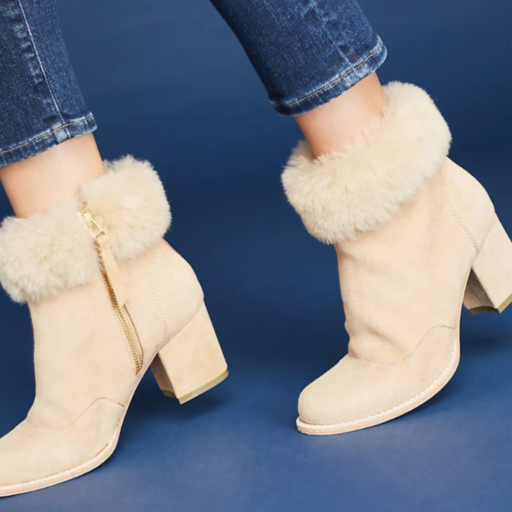 Anthropologie Bill Blass Shearling-Trimmed Booties